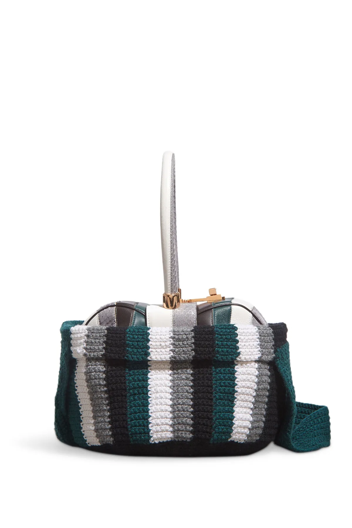 Crossover Knit Bag in Green, Ivory & Grey Cashmere