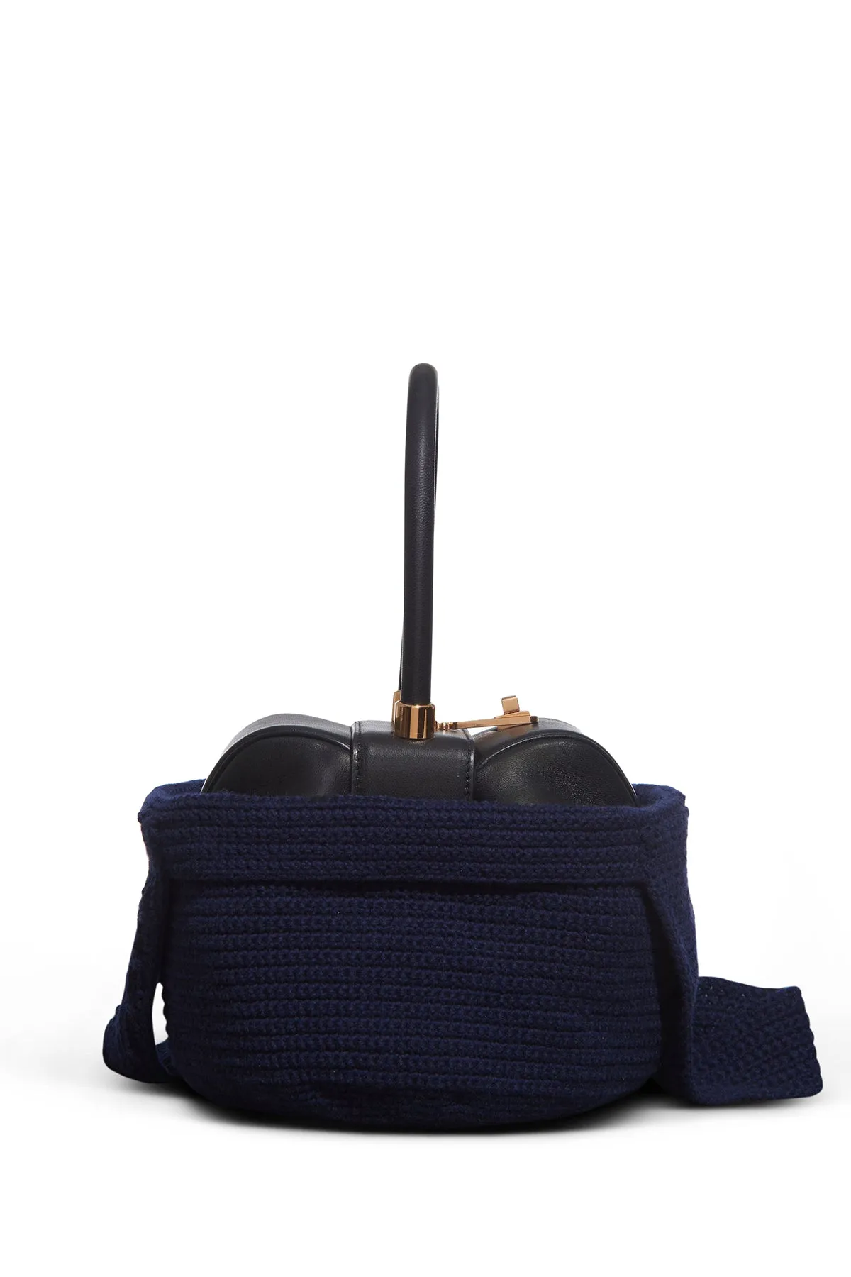 Crossover Knit Bag in Navy Cashmere