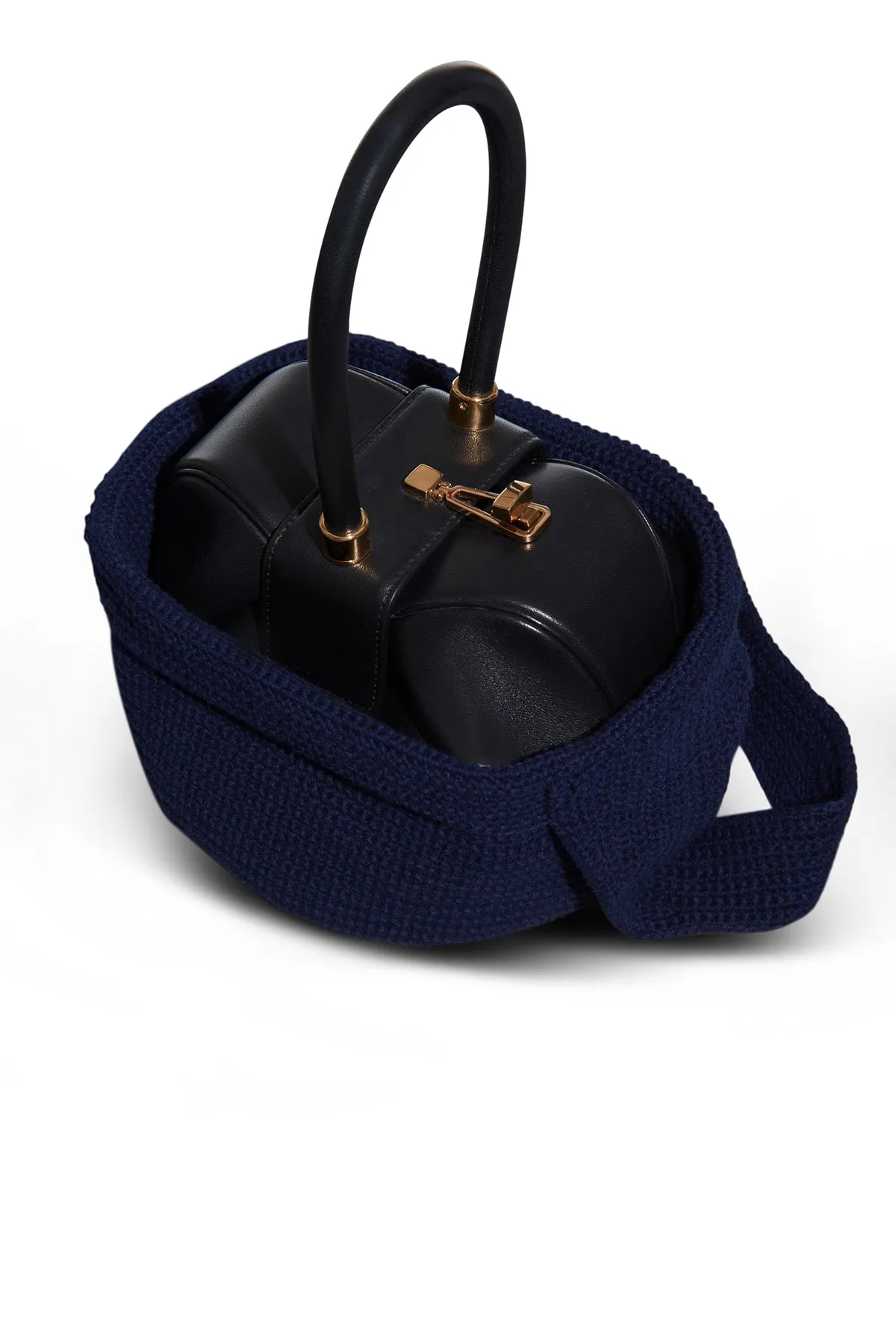 Crossover Knit Bag in Navy Cashmere