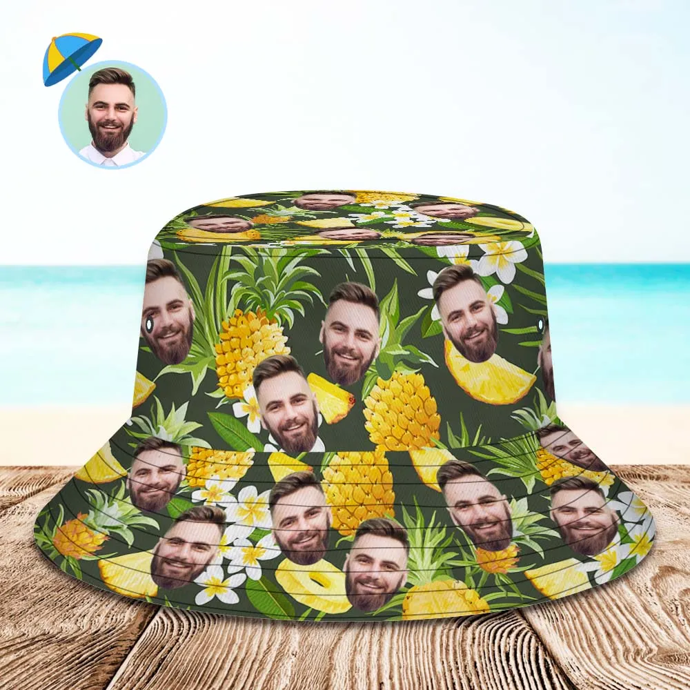 Custom Bucket Hat Adult & Kids Unisex Face Bucket Hat Personalised Wide Brim Outdoor Summer Cap Hiking Beach Sports Hats - Hawaiian Pineapple