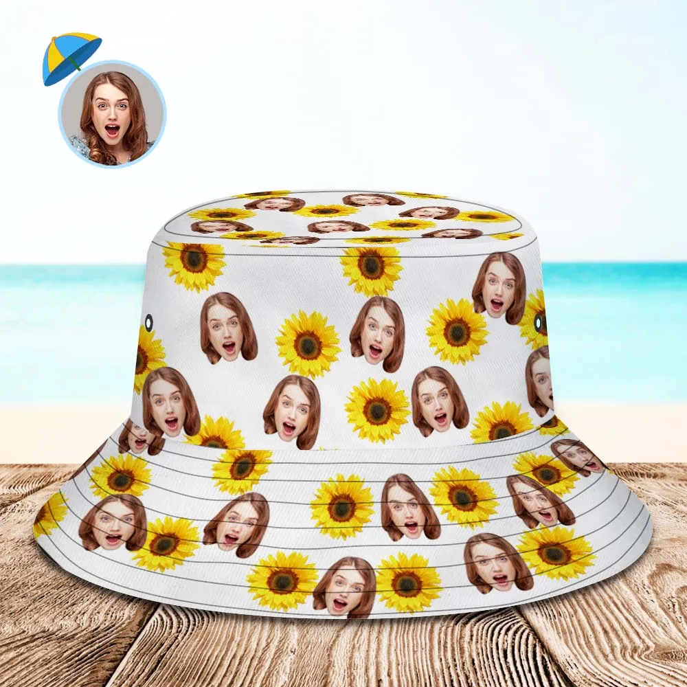 Custom Bucket Hat Adult & Kids Unisex Face Bucket Hat Personalised Wide Brim Outdoor Summer Cap Hiking Beach Sports Hats - Sunflowers