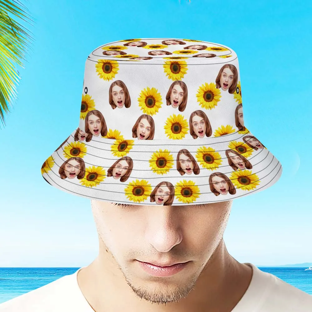 Custom Bucket Hat Adult & Kids Unisex Face Bucket Hat Personalised Wide Brim Outdoor Summer Cap Hiking Beach Sports Hats - Sunflowers