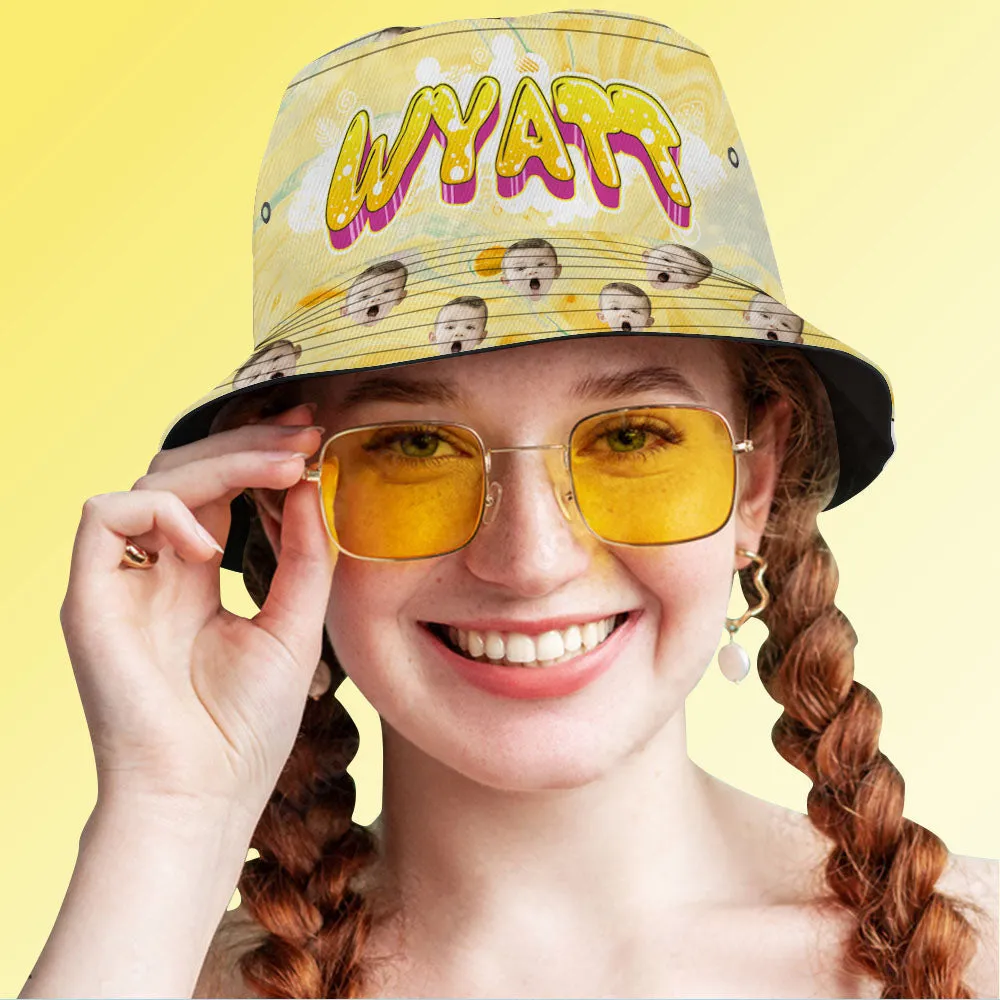 Custom Bucket Hat Unisex Face Bucket Hats Personalised Photo and Name Summer Yellow Hats