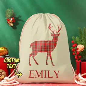 Custom Engraved Bag Tartan Stag Christmas Santa Sack Present Sack for Kids