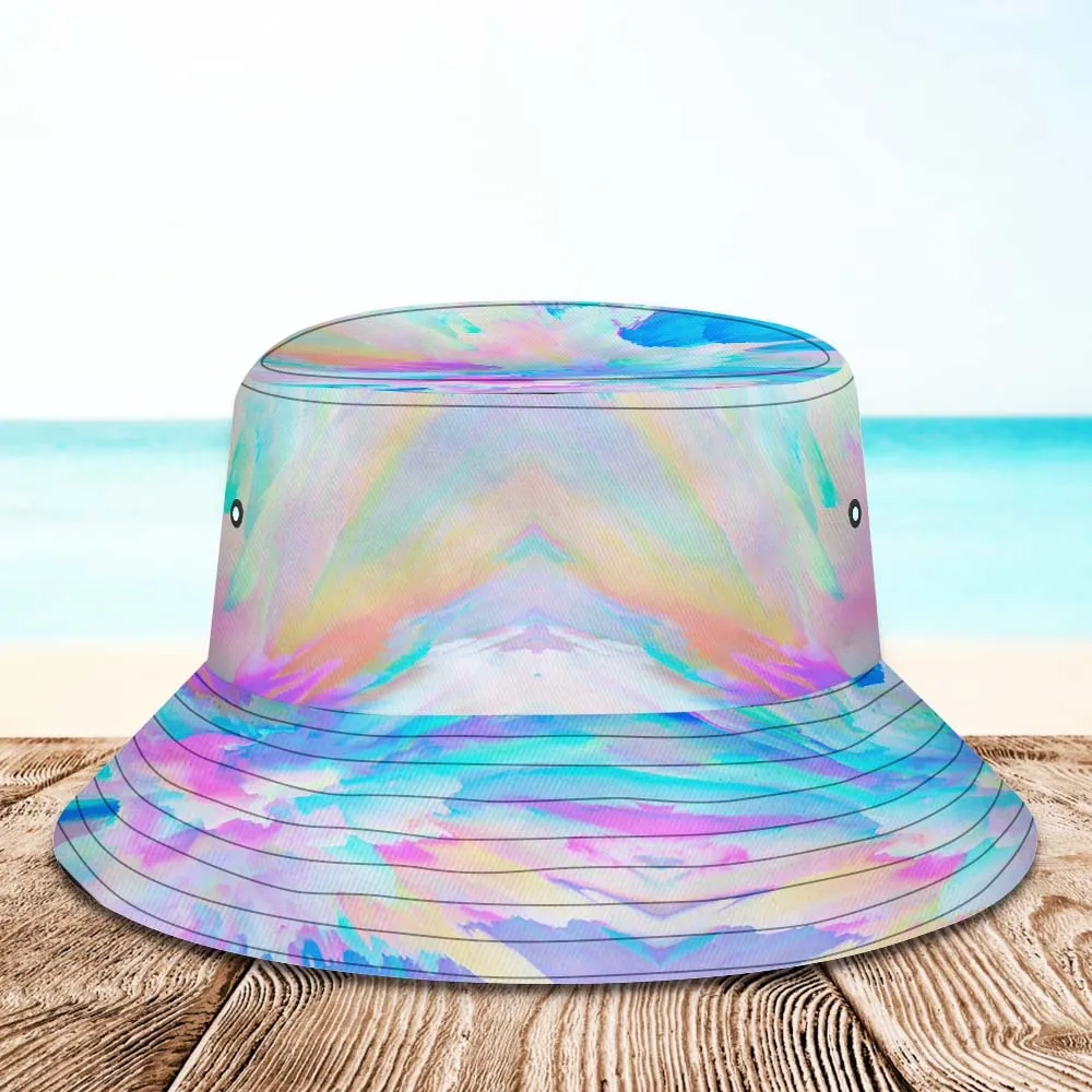 Custom Face Bucket Hat Unisex Personalised Wide Brim Outdoor Summer Hats Blue and Pink Abstract Texture