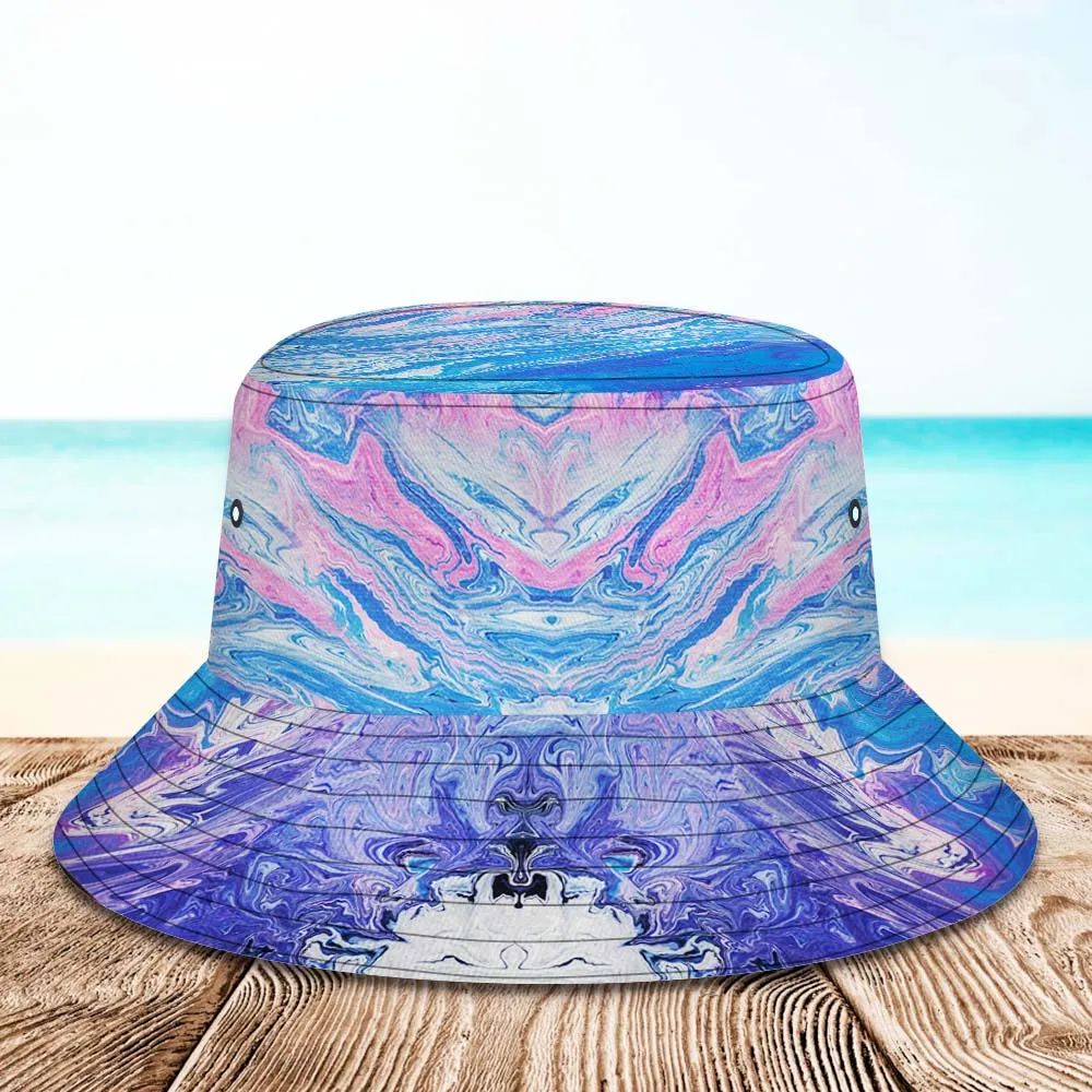 Custom Face Bucket Hat Unisex Personalised Wide Brim Outdoor Summer Hats Purple Blue and Pink Oil Painting Style