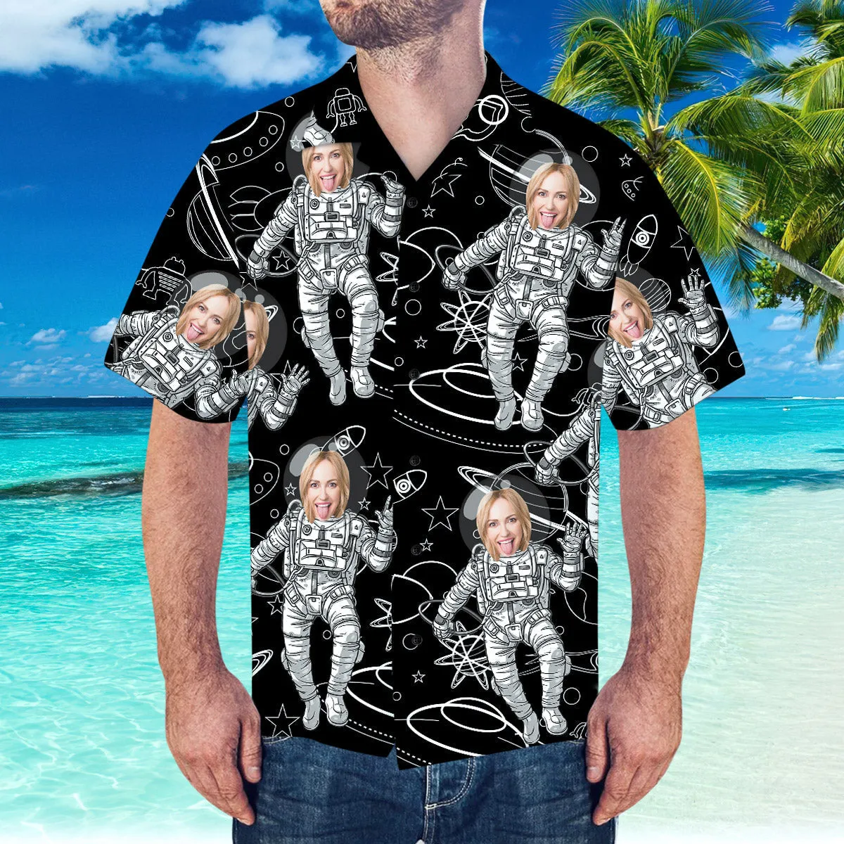 Custom Face Hawaiian Shirt Personalised Hawaiian Shirt Space Pattern Short-Sleeve Shirt