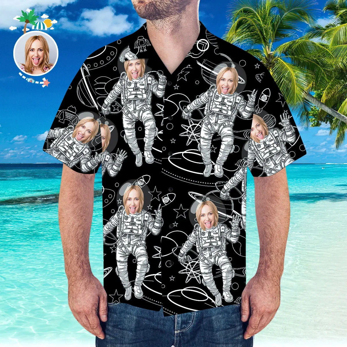 Custom Face Hawaiian Shirt Personalised Hawaiian Shirt Space Pattern Short-Sleeve Shirt