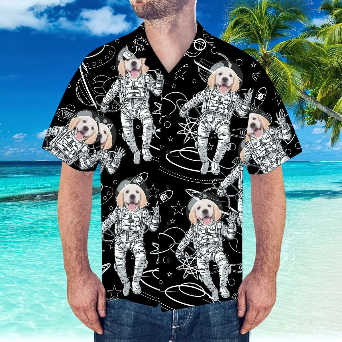 Custom Face Hawaiian Shirt Personalised Hawaiian Shirt Space Pattern Short-Sleeve Shirt