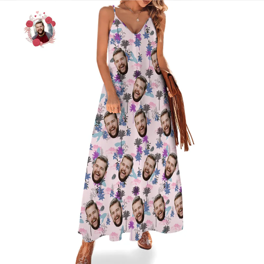 Custom Face Hawaiian Style All Over Print Clouds And Trees Long Dress And Shirt Couple Outfit