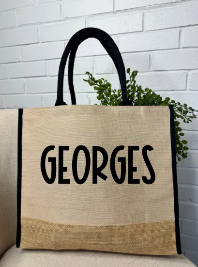 CUSTOM Name Burlap Tote Bag