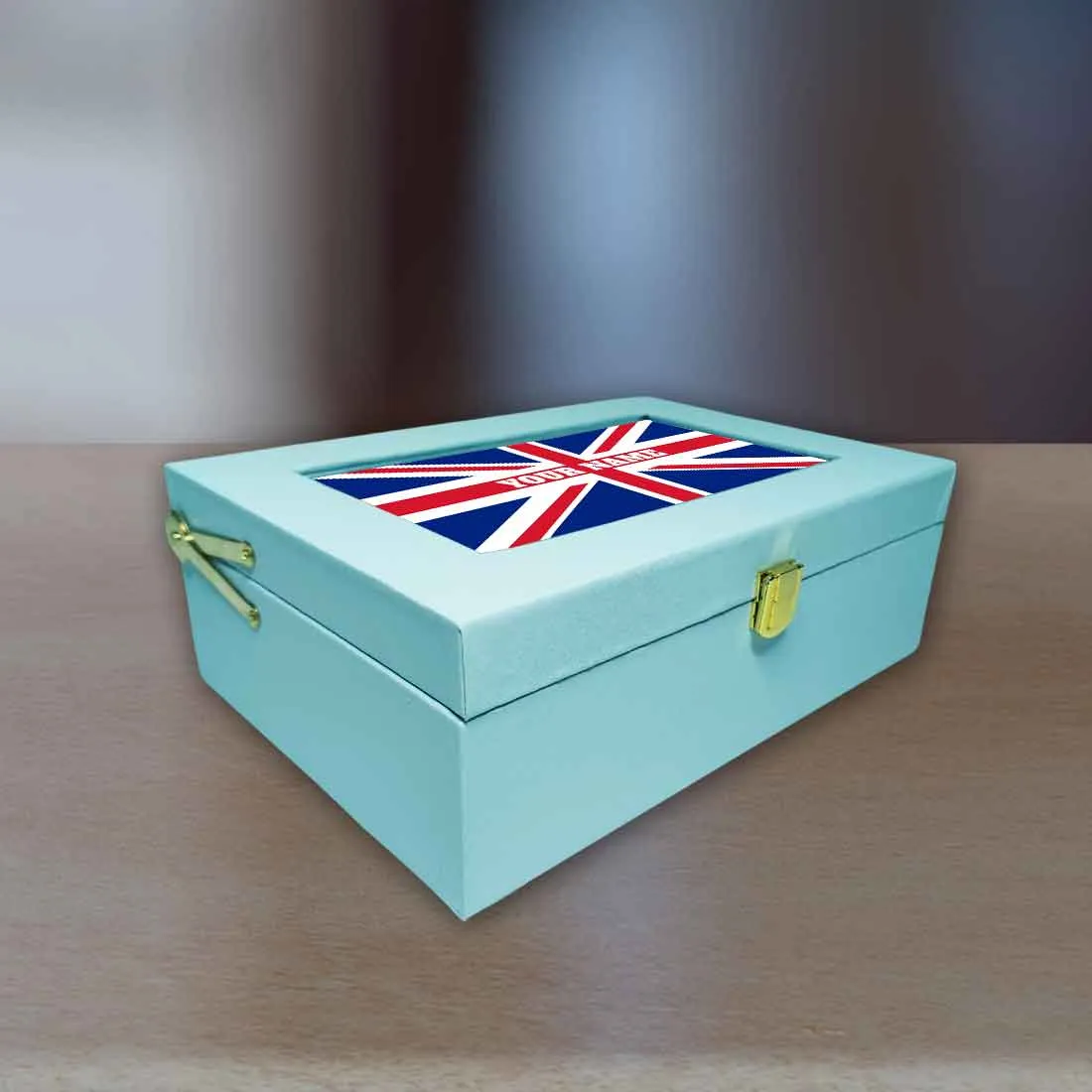 Customized Gift Boxes for Women Men Vegan Leather Add Name - UK Flag