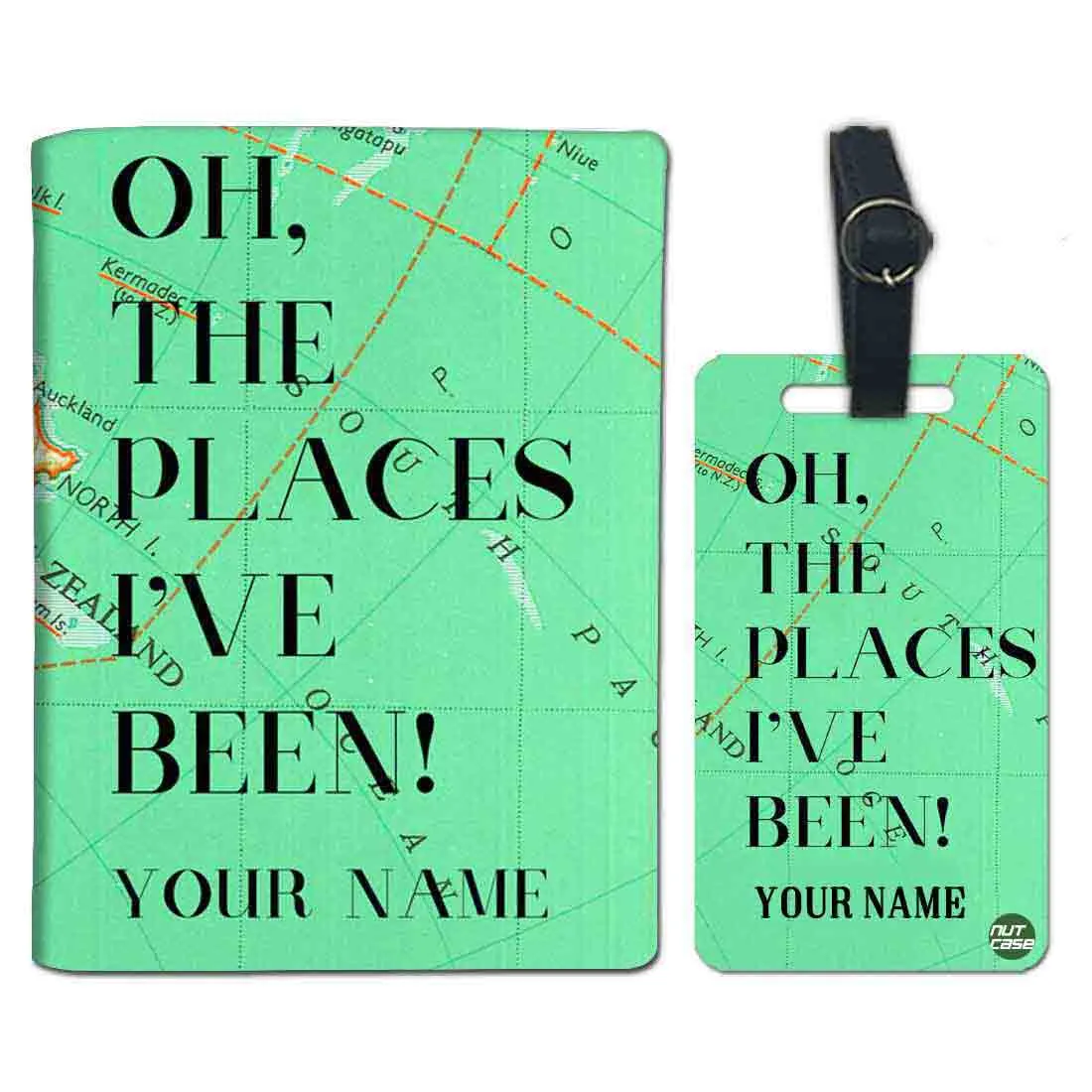 Customized Passport Cover Travel Luggage Tag - Oh The Places Green