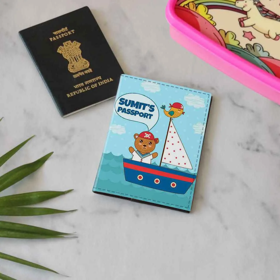 Customized Travel Document Holder  -Ship & Bear Blue