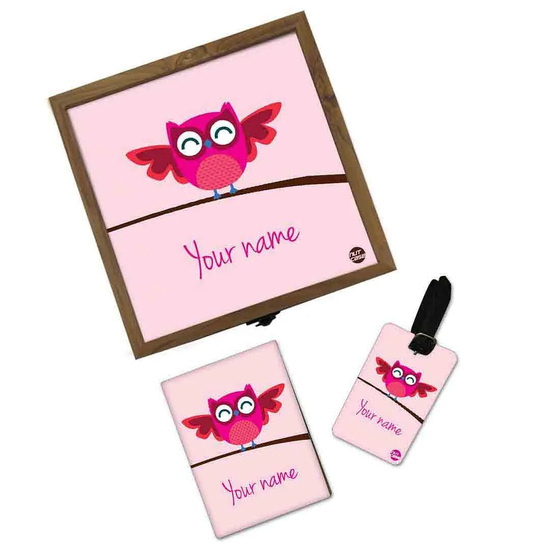 Customized Travel Jewelry Holder - Pink Owl