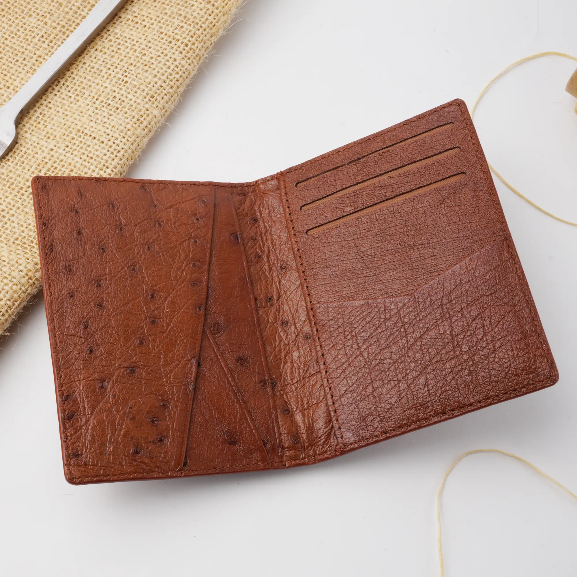 Dark Brown Double Side Ostrich Leather Credit Card Holder | RFID Blocking | CARDOS-06