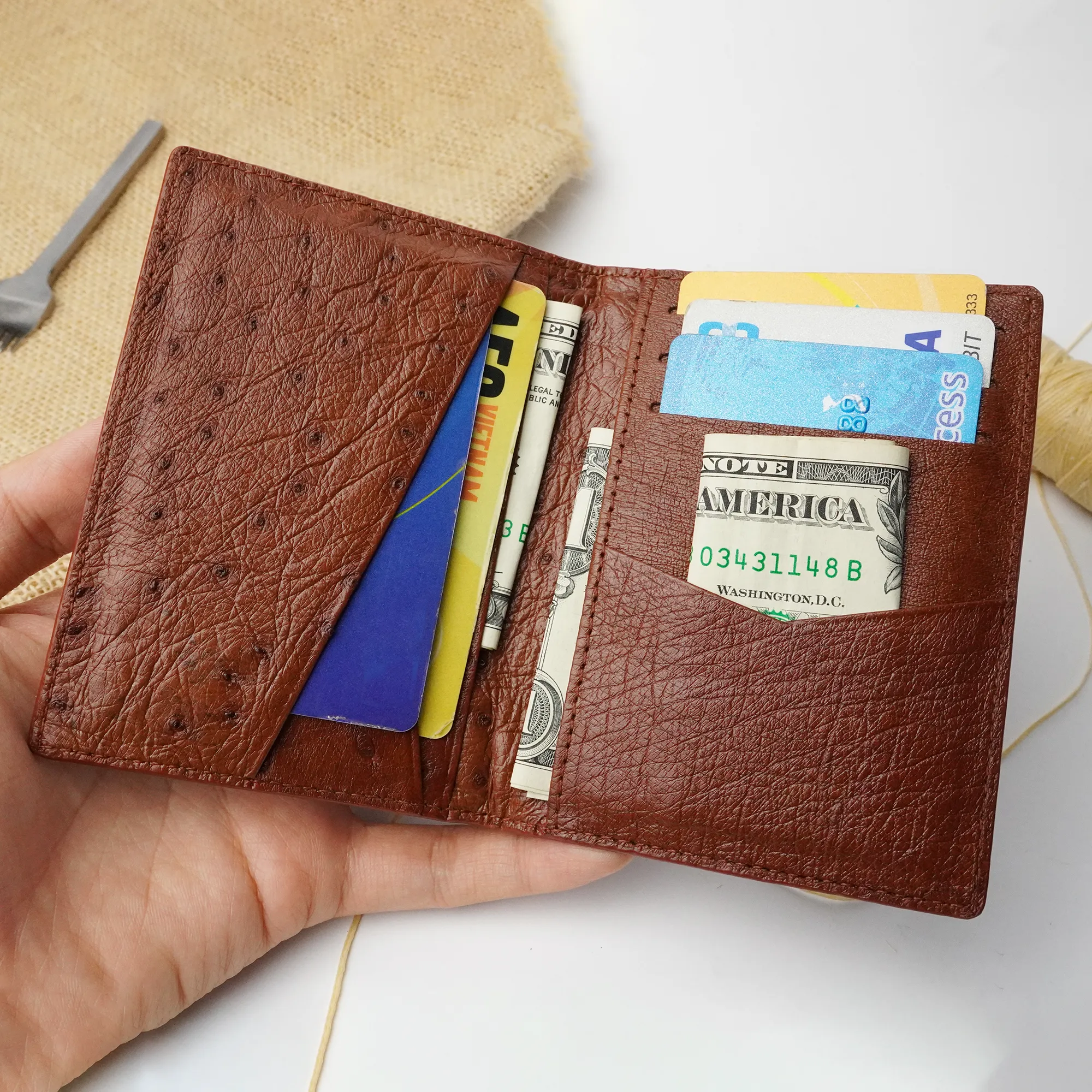 Dark Brown Double Side Ostrich Leather Credit Card Holder | RFID Blocking | CARDOS-06