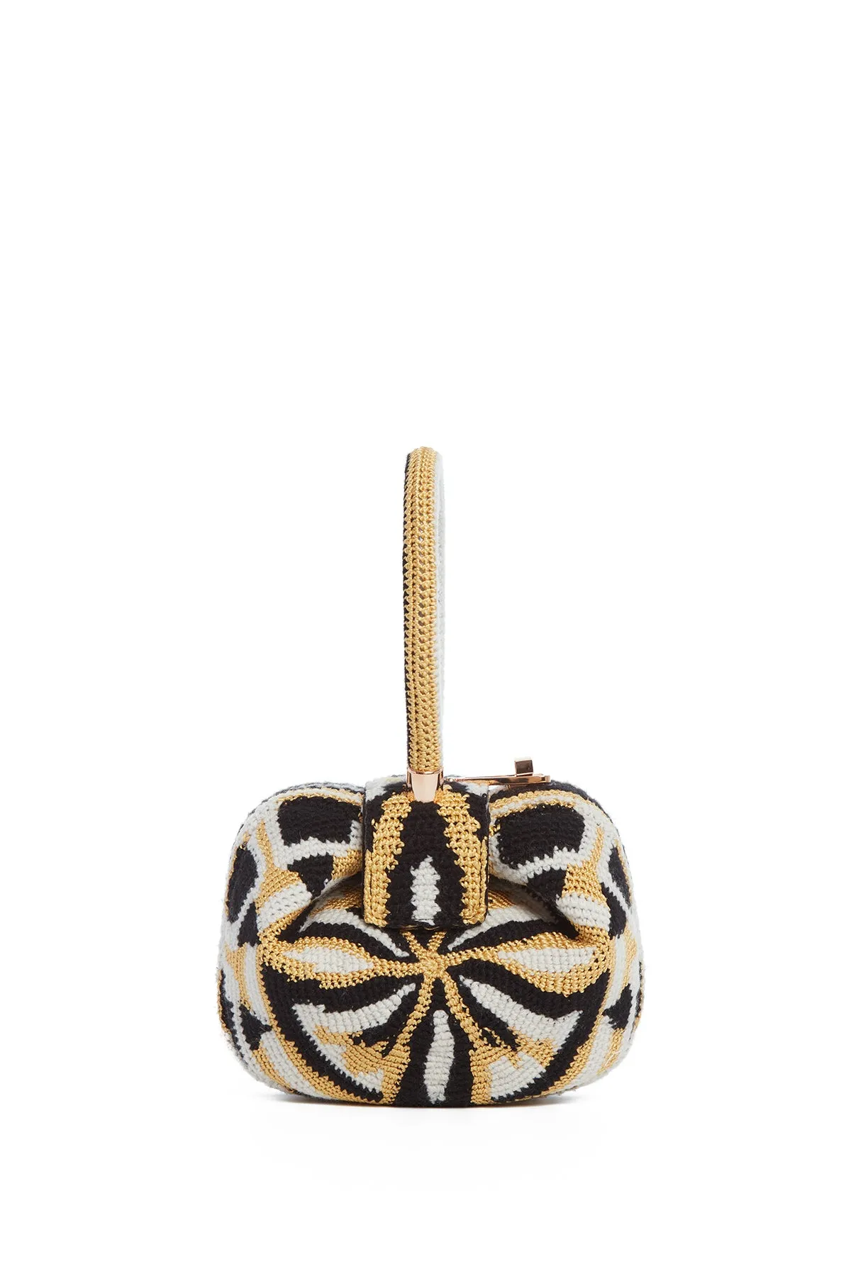 Demi Bag in Gold, Black & Ivory Crochet