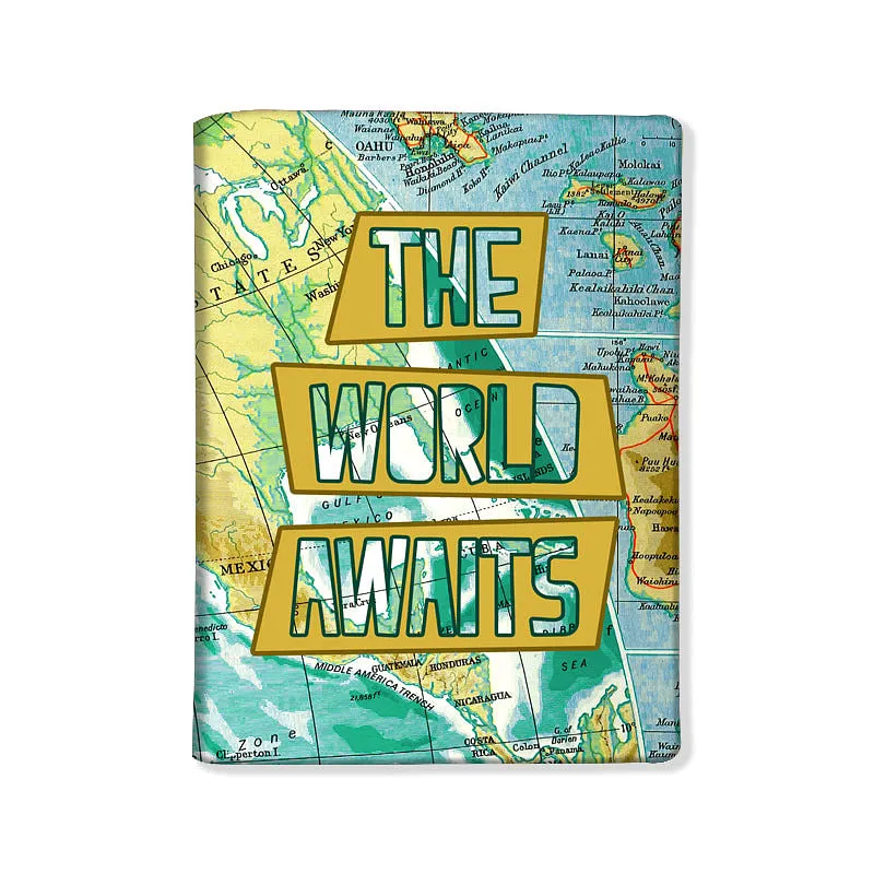 Designer Passport Cover - The World Awaits Map