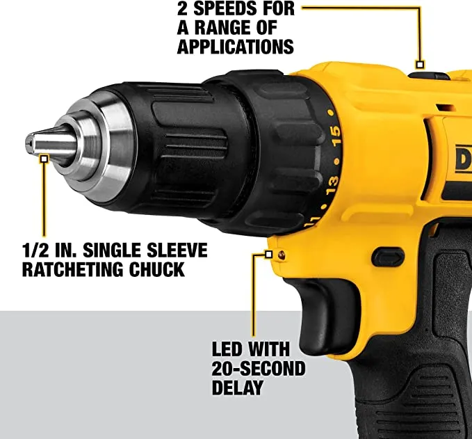 DeWalt - #DCD771C2 - 20V Max Cordless Drill / Driver Kit, Compact, 1/2-Inch