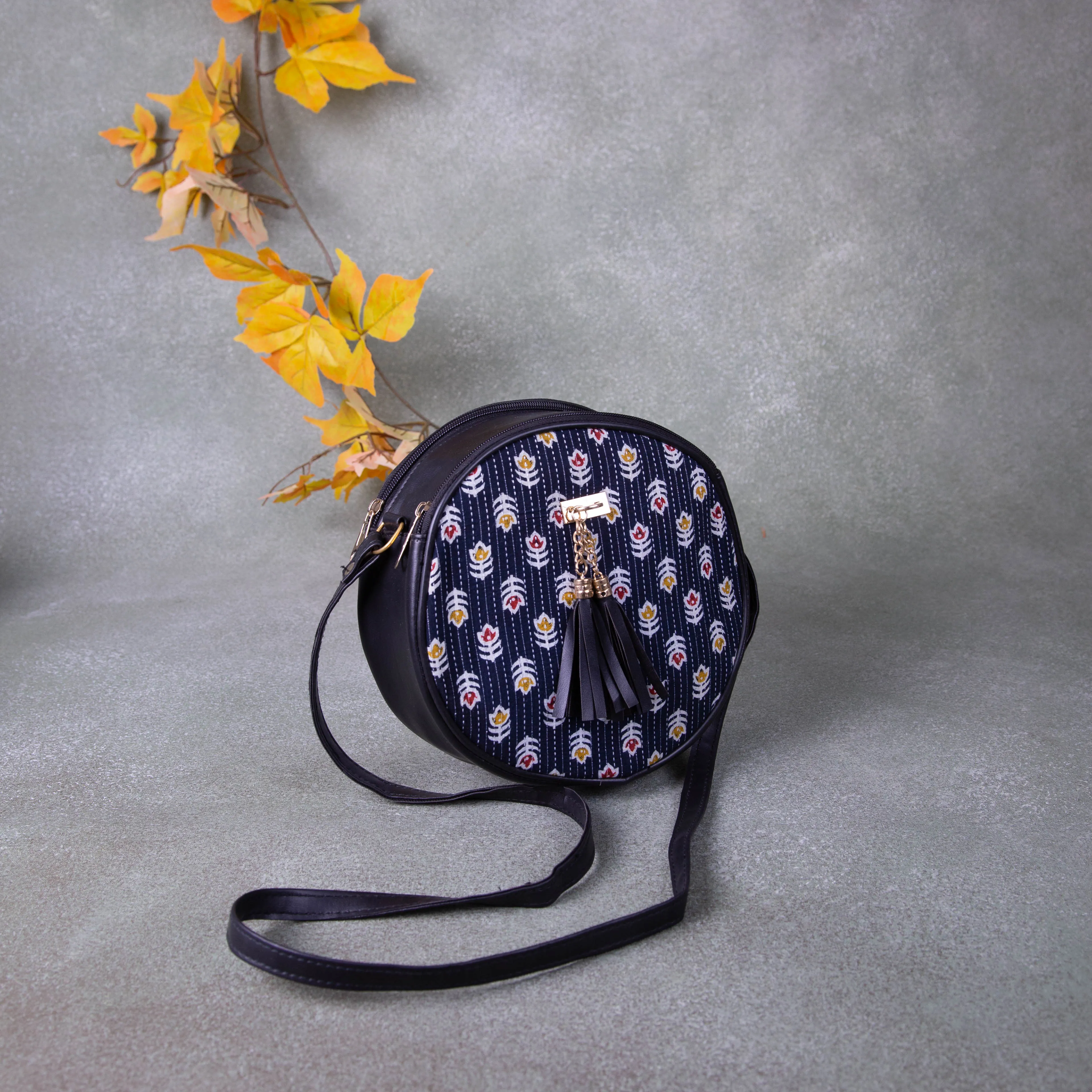 Drum Slings Navy Blue Colour with Yellow Flower Design.