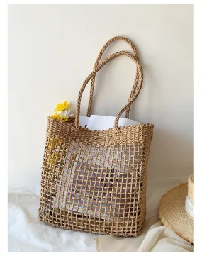 Elena Handbags Summer Straw Beach Basket Tote