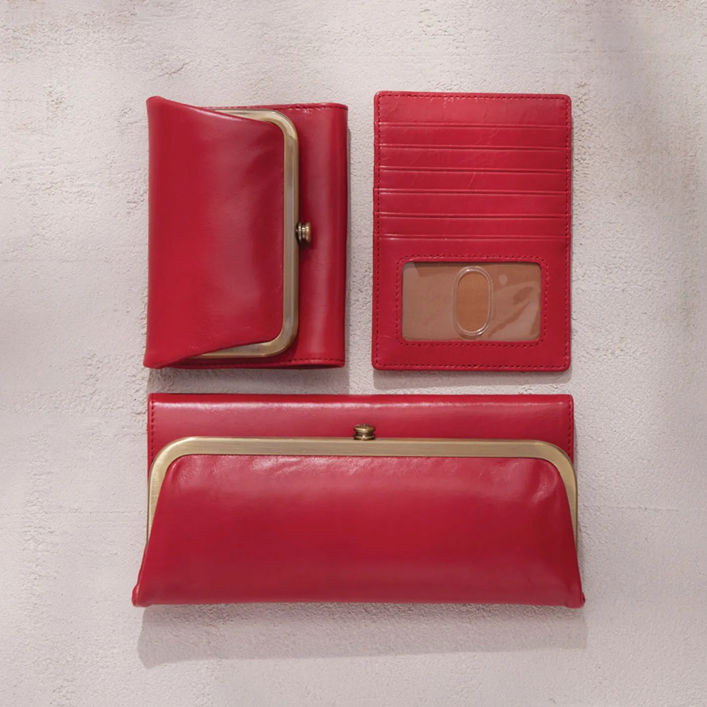 Euro Slide Card Case In Polished Leather - Hibiscus