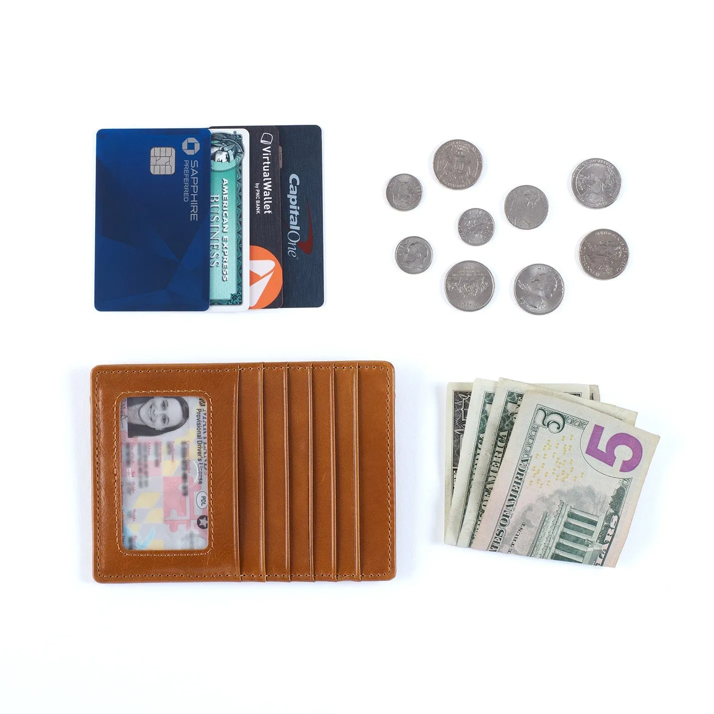 Euro Slide Card Case In Polished Leather - Truffle