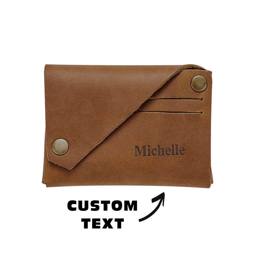 Father's Day Gifts Custom Engraved Leather Wallet Slim Wallet Classic Brown Coin Purse Practical Card Bag