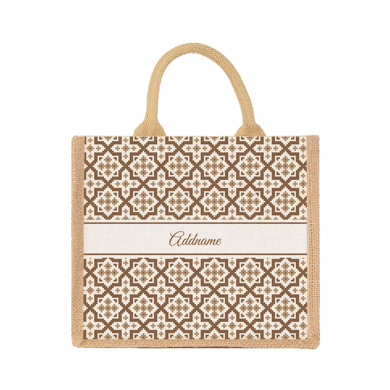 Flora Motif Moroccan & Mosaic Series Jute Tote Bag [FREE Custom Add Name]