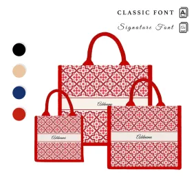 Flora Motif Moroccan & Mosaic Series Jute Tote Bag [FREE Custom Add Name]