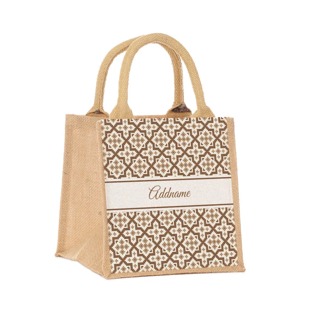 Flora Motif Moroccan & Mosaic Series Jute Tote Bag [FREE Custom Add Name]