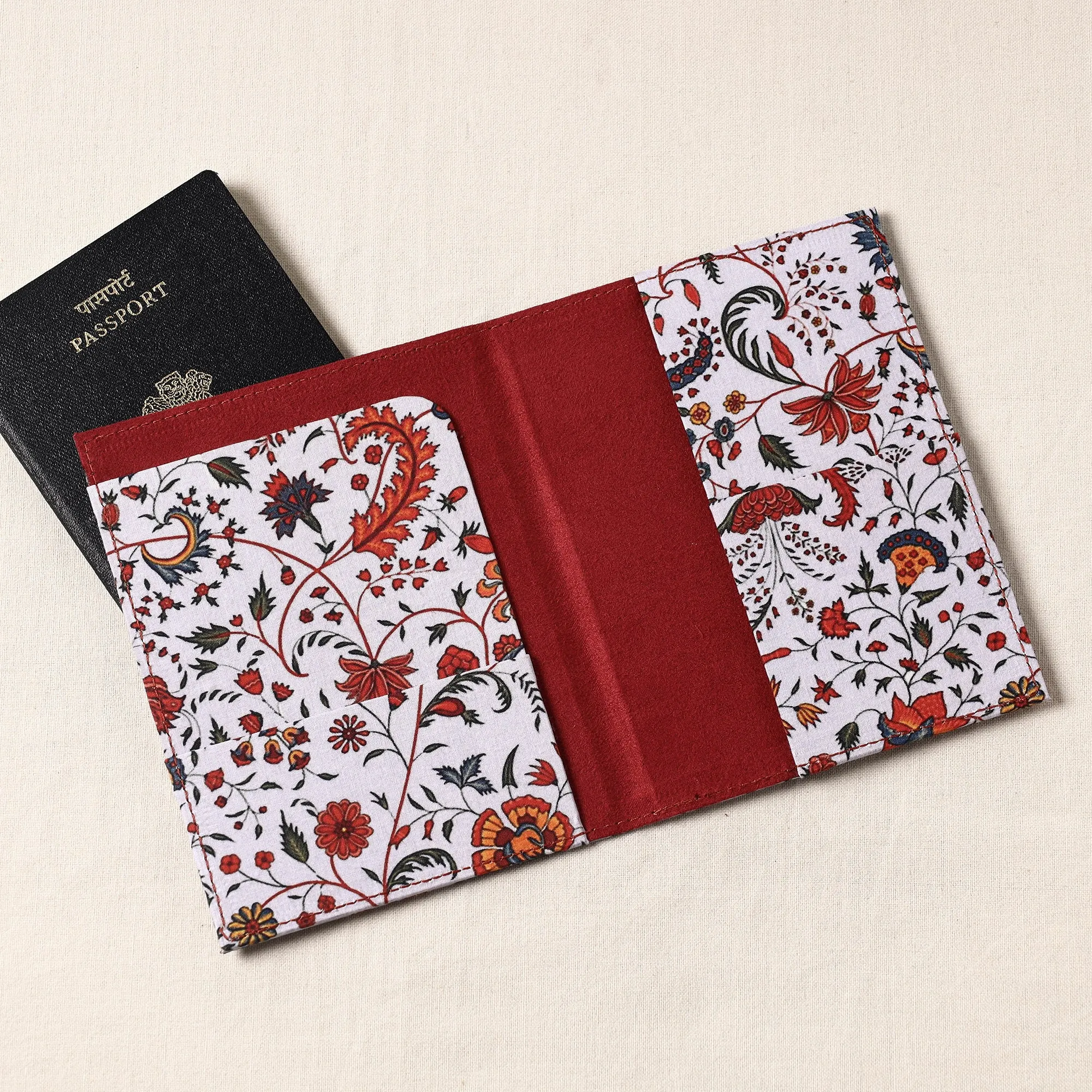 Floral Printed Handcrafted Leather Passport Holder