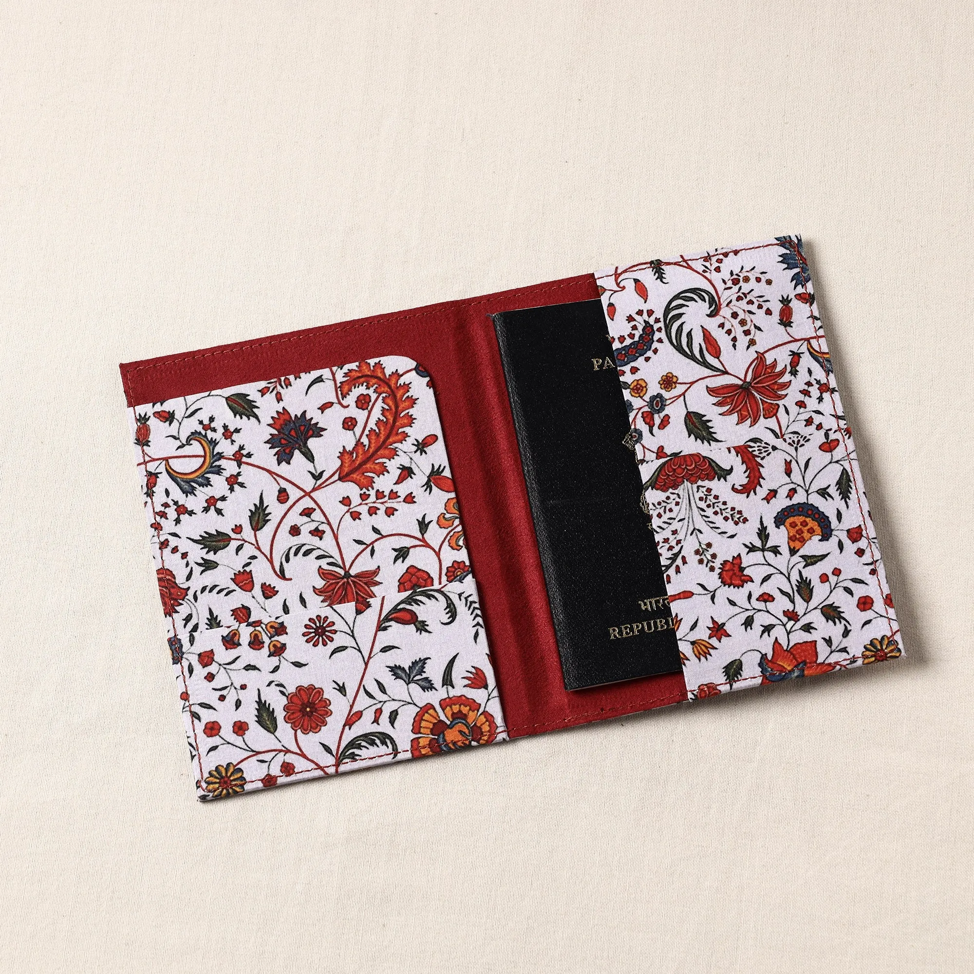 Floral Printed Handcrafted Leather Passport Holder