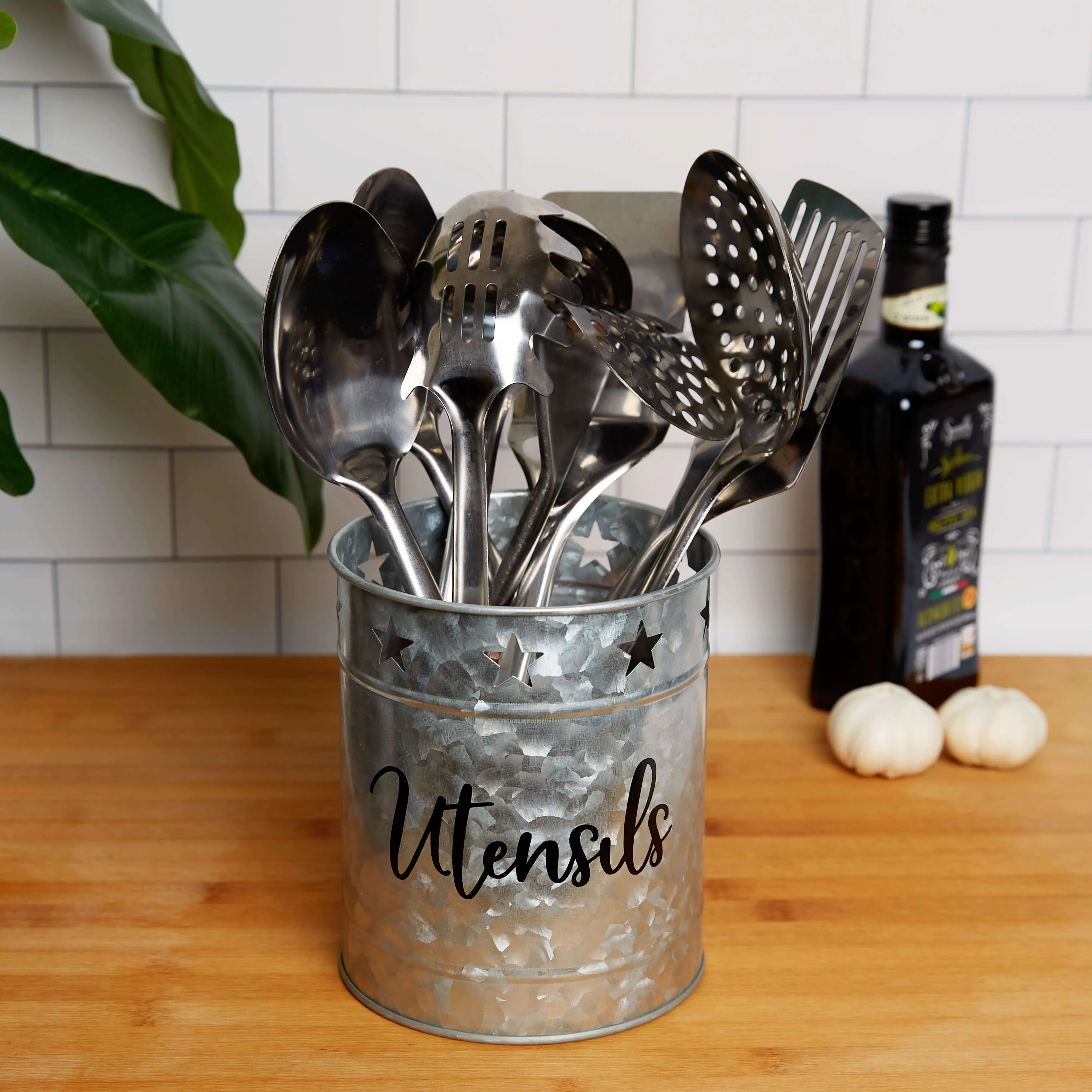 Galvanized Metal Utensil Holder