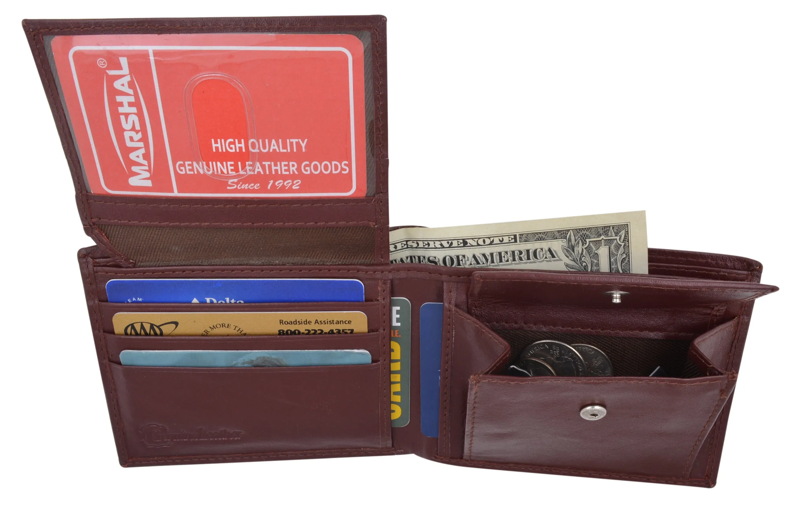 Genuine Cowhide  Leather Bifold Credit Card ID Holder Wallet with Coin Pouch 59CF