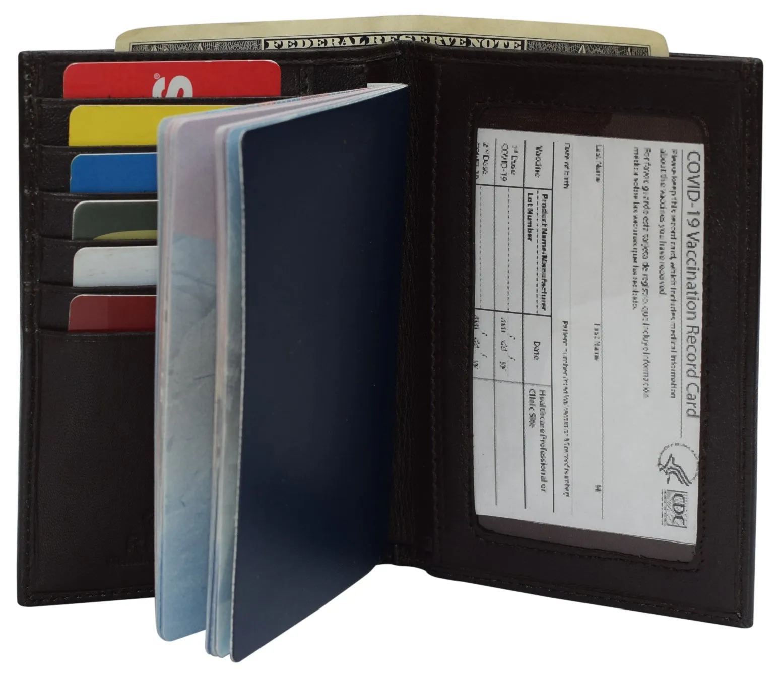 Genuine Leather Vaccination Passport Holder Cover Wallet RFID Blocking Vaccine Card Holder Passport Wallet