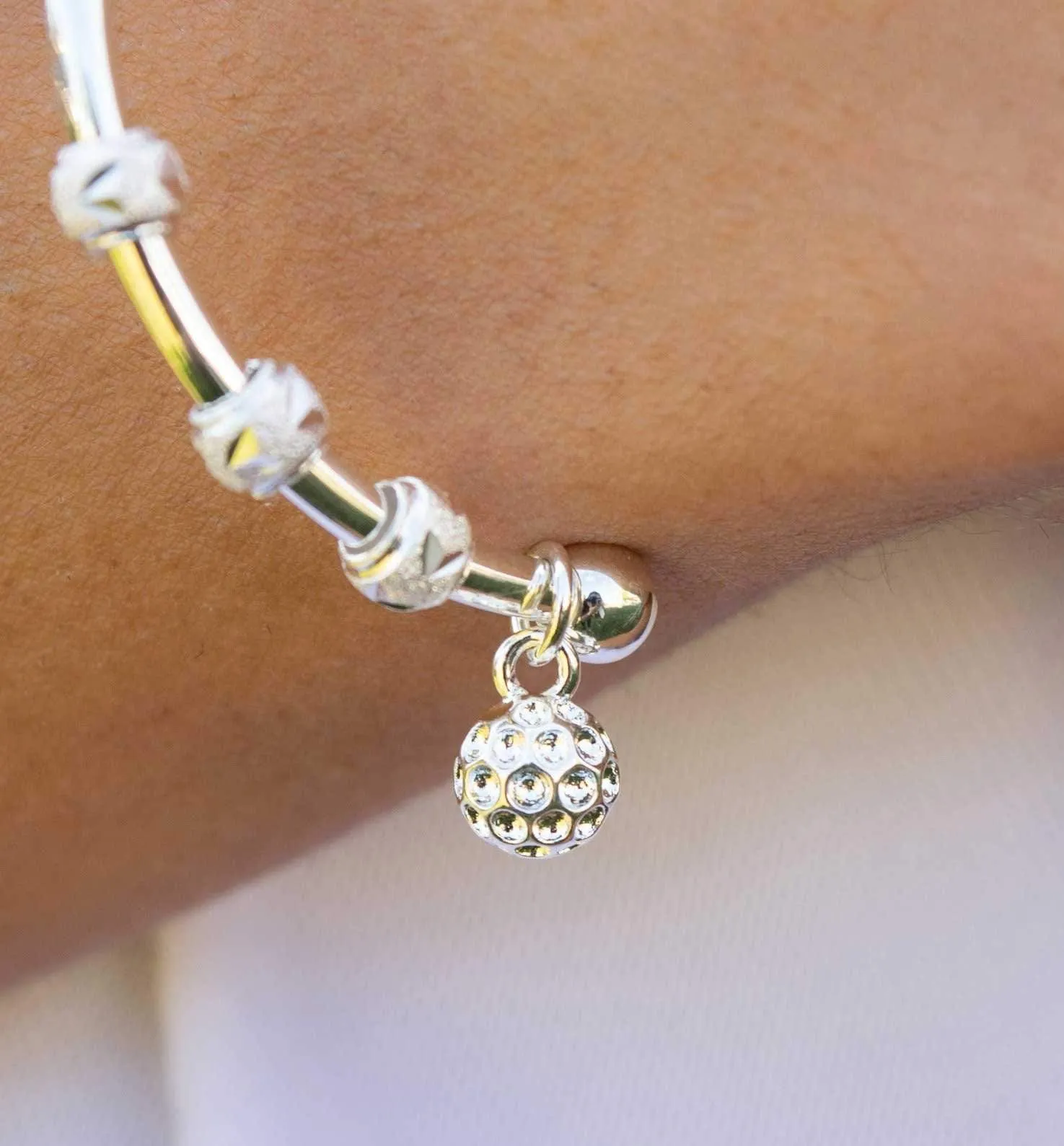 Golf Goddess Silver Stroke Counter Bracelet With Golf Ball Charm