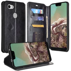 Google Pixel 3a Case, Pixel 3a Wallet Case, Pu Leather Wallet Case [Kickstand] with ID & Credit Card Slots for Pixel 3a  - Black