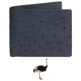 Grey Handmade Double Side Ostrich Leather Bifold Wallet for Men | VINAMOS-00