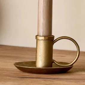 Hand Forged Iron Chamberstick Candle Holder - Brass Finish