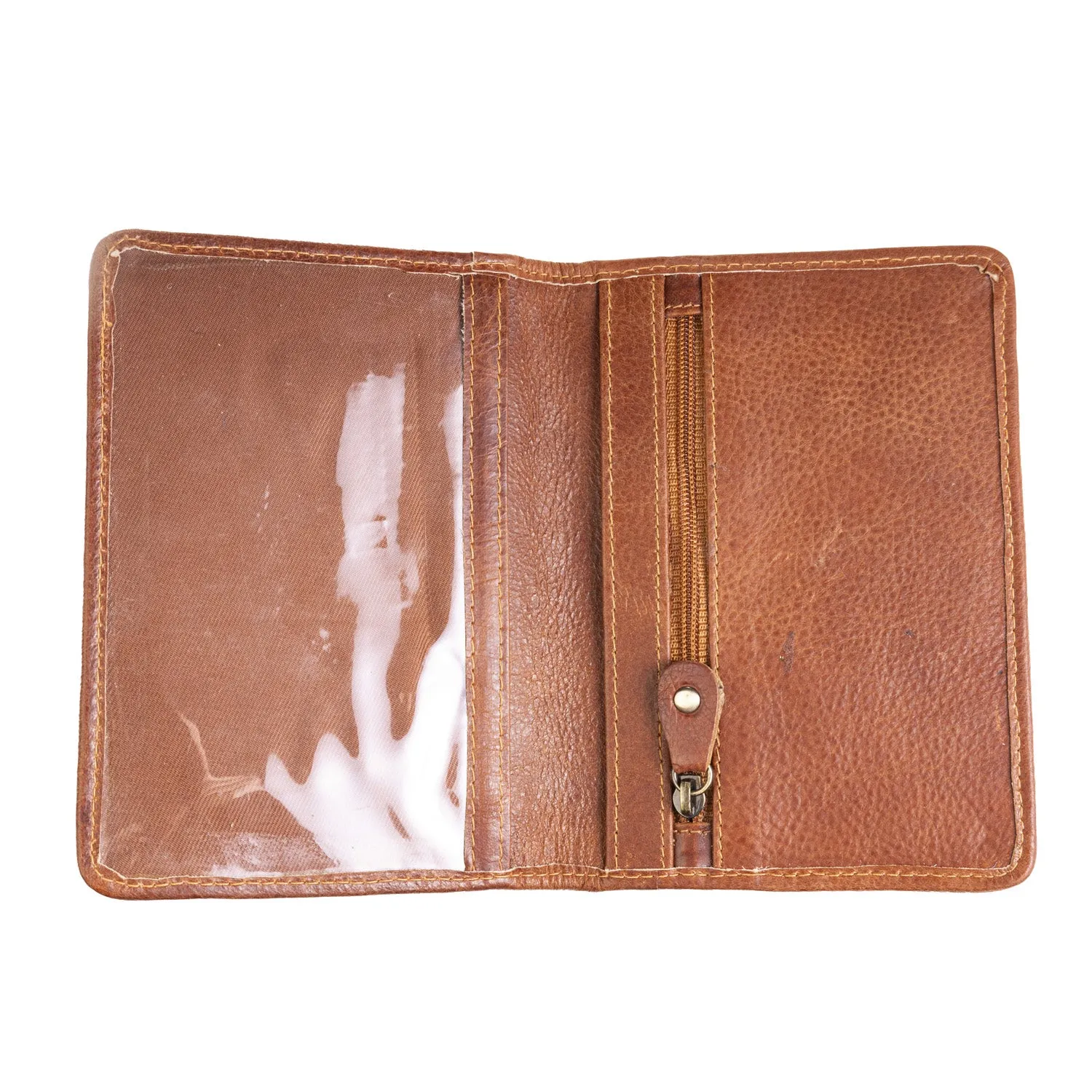 Harris Tweed Leather Passport Cover Tan & Brown Herringbone / Tan