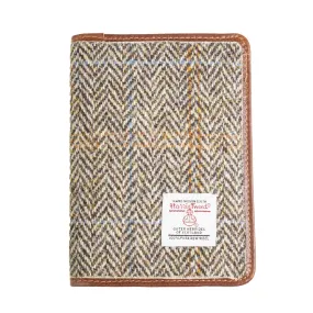 Harris Tweed Leather Passport Cover Tan & Brown Herringbone / Tan