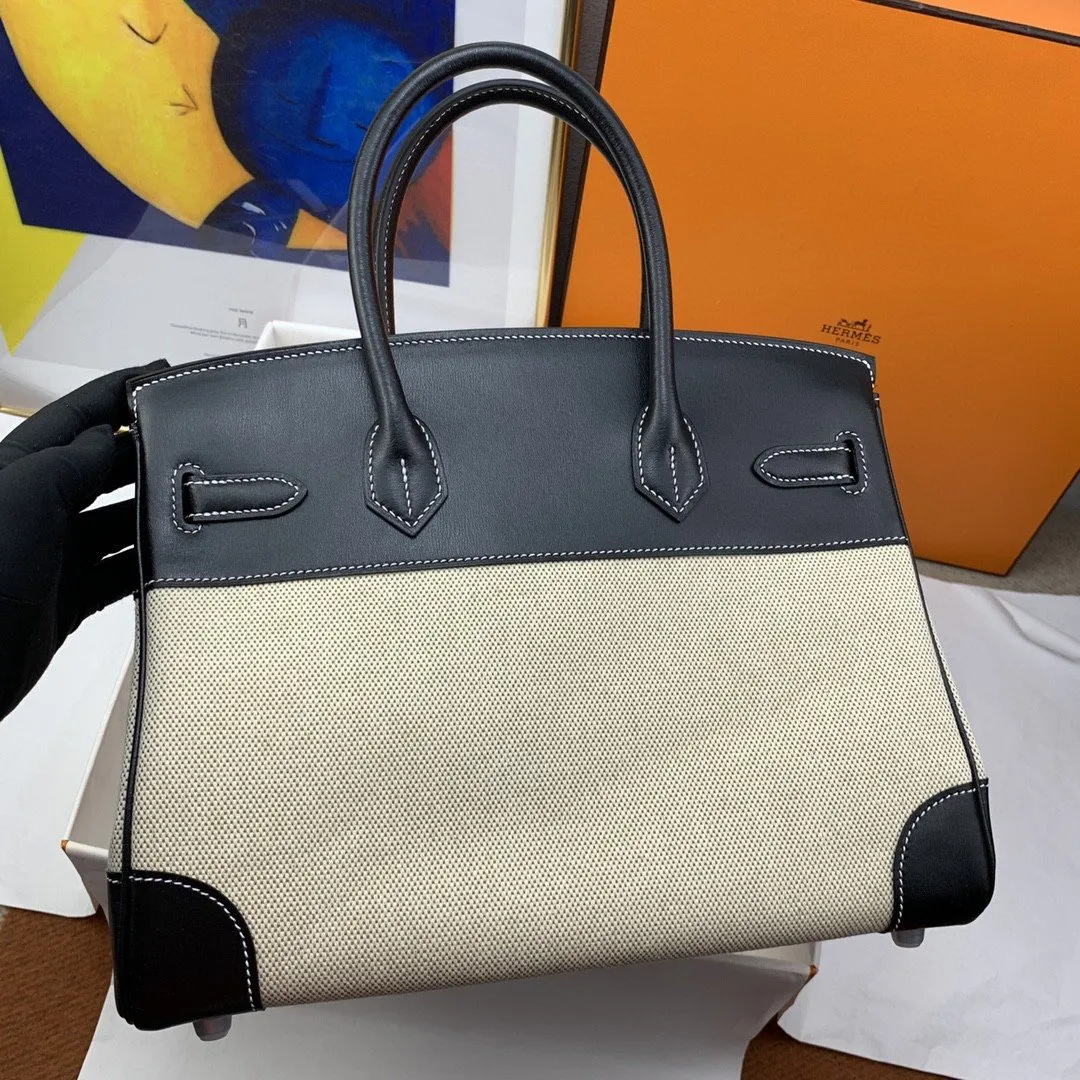 HM Birkin Nata Swift BiColor For Women Silver Toned Hardware 11.8in/30cm