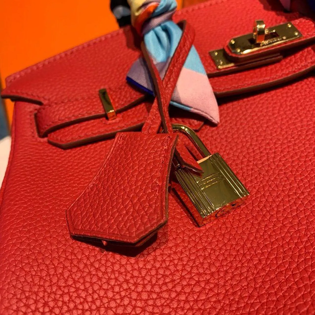 HM Birkin Red Semi Handstitched With Gold Toned Hardware For Women 30cm/11.8in