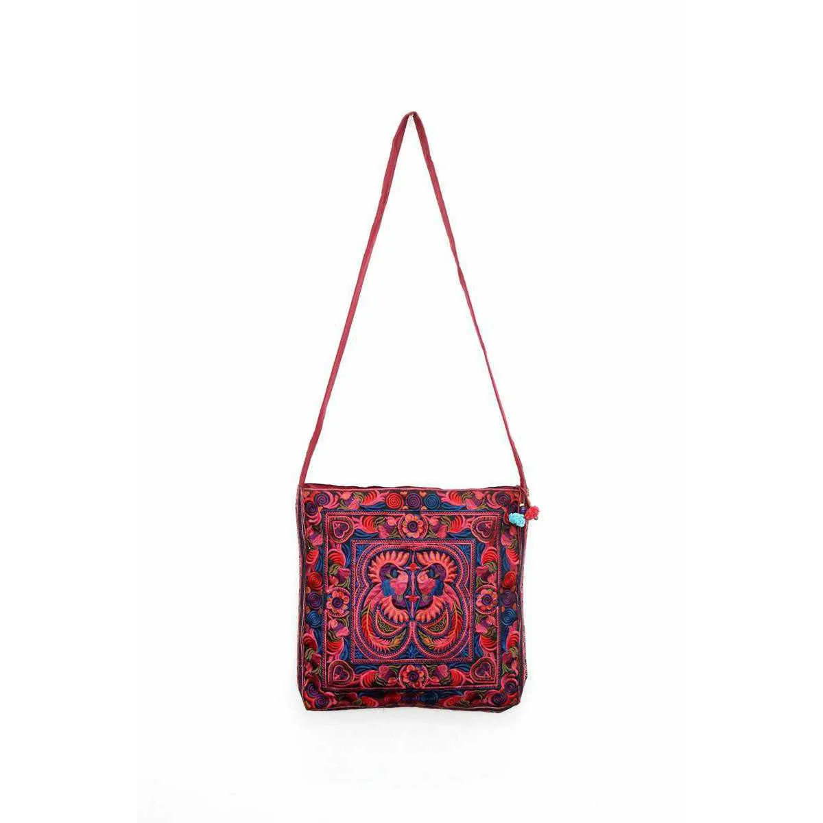 Hmong Birds and Pompoms Cross-body Bag - Thailand