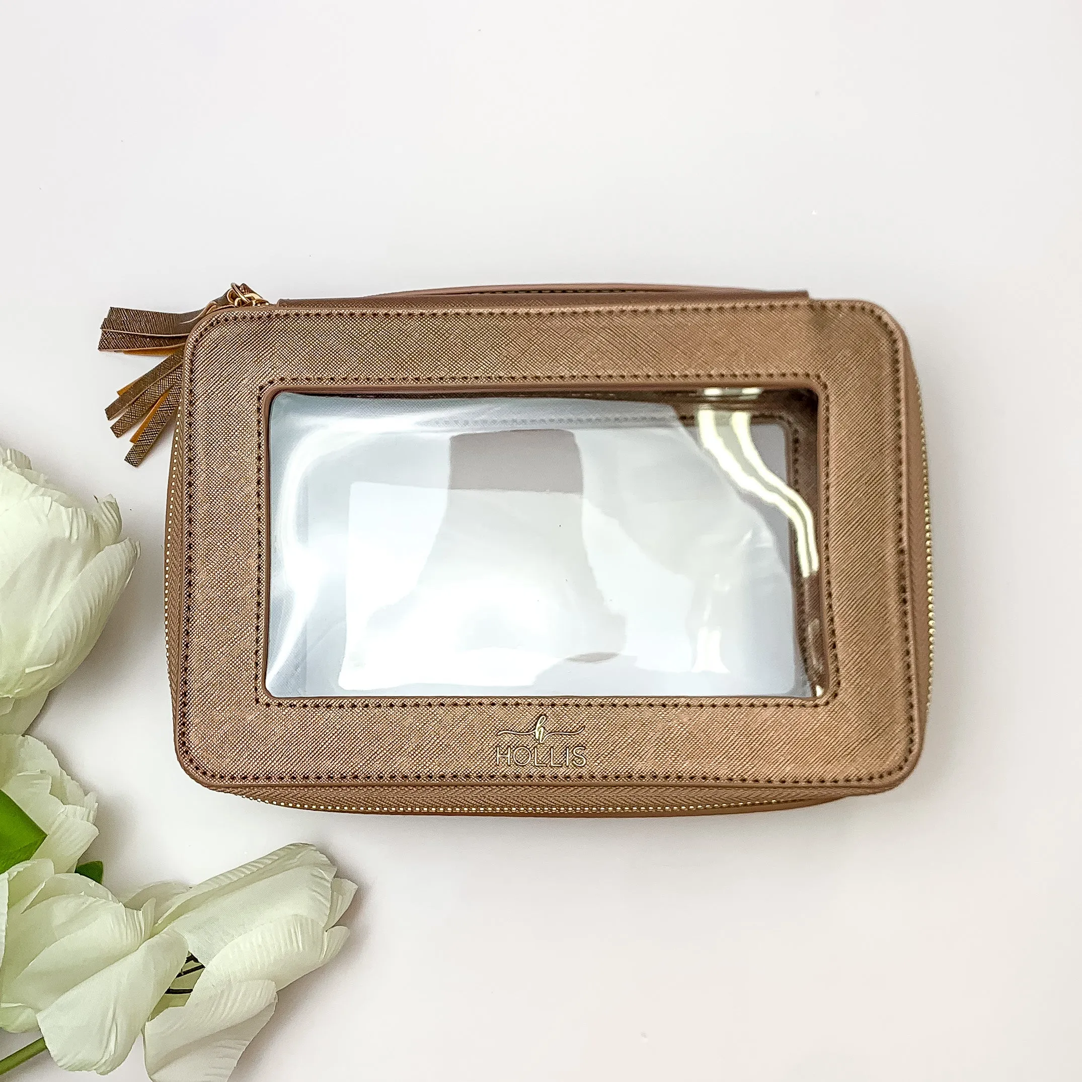 Hollis | Clear Toiletry Bag in Metallic Mocha