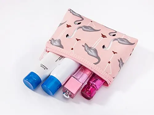 House of Quirk Flamingo Makeup Bag Set for Women's Portable 3 Different Sizes Toiletry Bag for Travel Daily Use for Women's Girl (Flamingo Dark Blue, Set of 3) 23 cms