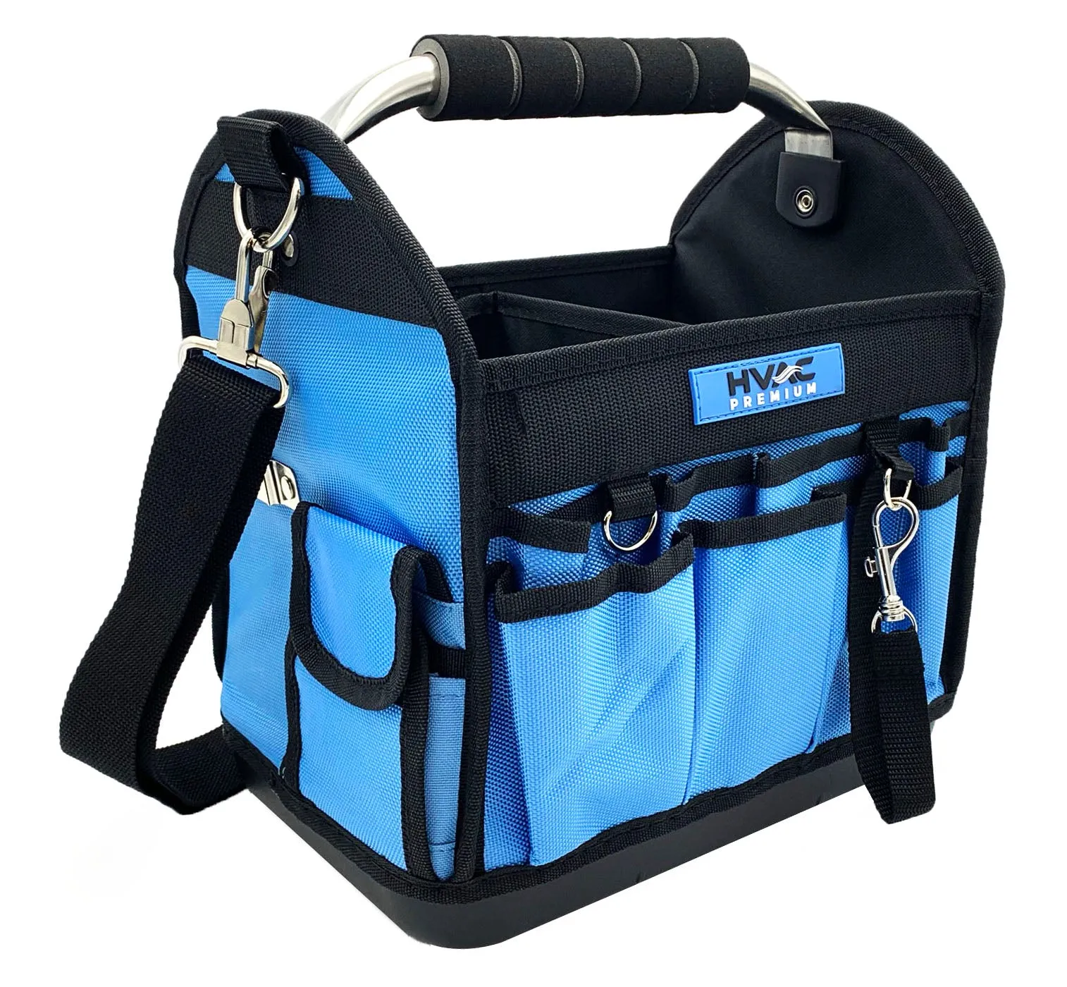 HVAC Premium Center Tray Tool Storage Tote Bag - 29 Pockets - Padded Handle - Hard Waterproof Base - With Comfortable Shoulder Strap - Medium