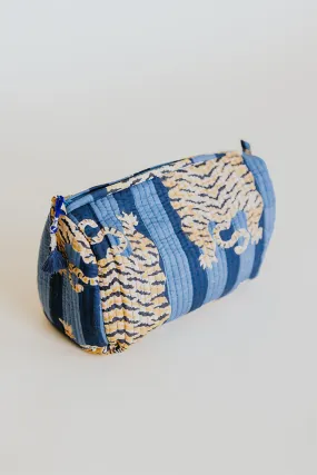 Kantha Toiletry Pouches - Sky  Navy Blue Tiger